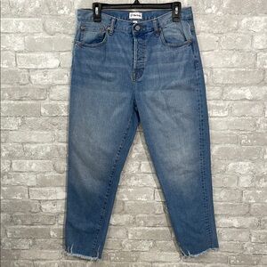 The Drop Blue Denim Jeans with Frayed Hem